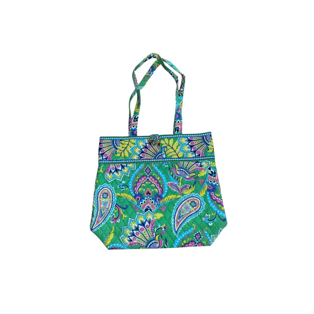 Vera Bradley Quilted Cotton Essential Tote Bag in Emerald‎ Paisley Shoulder Bag